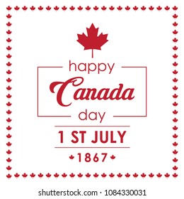 Happy Canada Day greeting card, poster background with maple frame. Vector Illustration