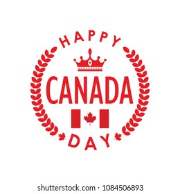 Happy Canada Day greeting card with laurel wreath and Canadian flag on white background. Vector Illustration