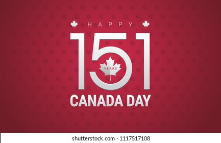 Happy Canada Day greeting card - Canada flag, maple leaf, 151 years Canada Independence day celebration - vector illustration