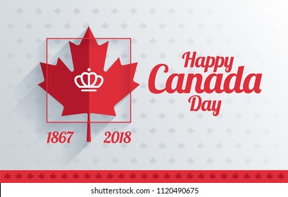 Happy Canada Day greeting card design - red maple leaf and Happy Canada Day calligraphy lettering - vector illustration in paper art style