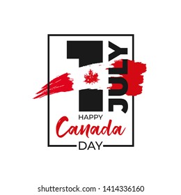 Happy Canada Day greeting card. Canadian flag grunge vector illustration  with hand drawn calligraphy lettering, frame and watercolor Canada nation symbol - maple leaf on white background - Vector