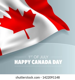 Happy Canada day greeting card, banner, vector illustration. Canadian national day 1st of July background with elements of flag, square format 