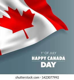 Happy Canada day greeting card, banner, vector illustration. Canadian holiday 1st of July design element with curved flag 