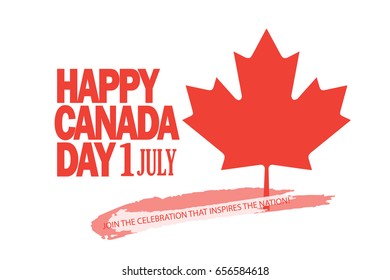 Happy Canada Day! Greeting card, poster, placard, with maple leaf logo, red color of the Canadian flag. Canada day banner, Holiday, celebration, vector 2023 template. Sale discount gift card patriotic