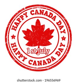 Happy Canada day grunge rubber stamp on white, vector illustration