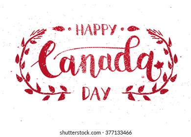 Happy Canada Day Hand Drawn Calligraphy Pen Brush Vector