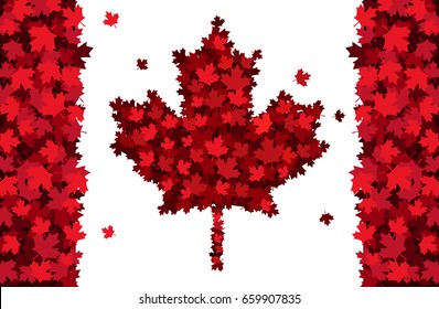 Happy Canada Day hand drawn lettering. Maple leaves texture. Vector illustration EPS10.