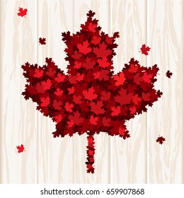 Happy Canada Day hand drawn lettering. Maple leaves texture. Vector illustration EPS10.