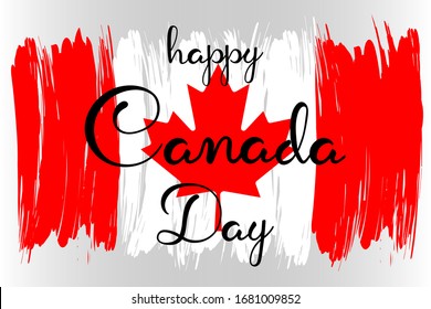 Happy Canada day hand lettering text with national flag for national holiday. Greeting card., banner or wallpaper. Vector 10 EPS