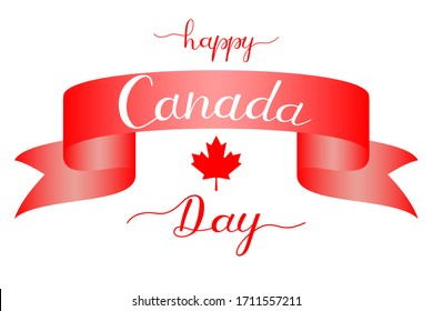 Happy Canada day hand lettering text for national holiday in colour of flag. Greeting card., banner or wallpaper. Vector 10 EPS