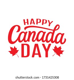 Happy Canada day. hand lettering red text with maple leaves isolated on white background. Vector typography for posters, banners, labels, t shirts, souvenirs