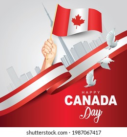 happy Canada day. hands holding with Canada flag. vector illustration design.