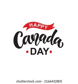 Happy Canada Day handwritten text isolated on white background. Modern brush ink calligraphy, vector illustration. Hand lettering typography. Postcard, logo, greeting card, banner design. 1st of July