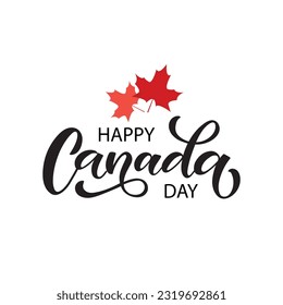 Happy Canada Day handwritten text isolated on white background. Modern brush ink calligraphy, vector illustration. Hand lettering typography. Postcard, logo, greeting card, banner design. 1st of July