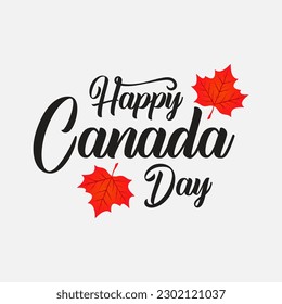 Herzlichen Glückwunsch zum kanadischen Tag - Einladung Design. rotes Leaf einzeln auf weißem Hintergrund. Grußkarte mit handgezeichneter Kalligrafie-Schrift.  Konzept des Happy Canada Day.