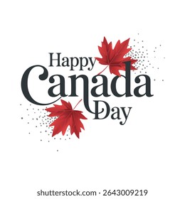 Happy Canada Day Holiday Invitation Design. Red Leaf Isolated on a white background. Greeting card with hand drawn calligraphy lettering..