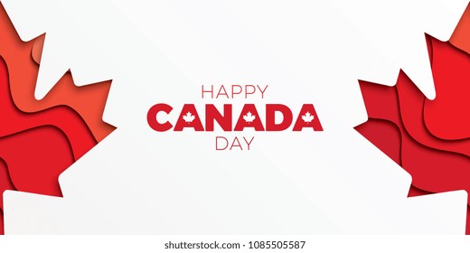 happy canada day horizontal banner design layout with text and paper cut colorful maple leaf. vector illustration for greeting cards, posters, flyers, invitations, brochures