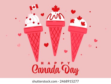 Happy Canada day. Ice cream with maple leaves. Holiday ice cream party. Canada Day and Dominion Day celebration