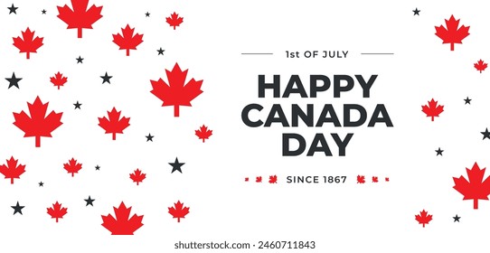 Happy Canada Day illustration background banner header with red maple leaves and stars. Template Victory day. 1st of July national holiday design. Greeting card poster geometrical decoration, covering