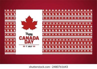 Happy Canada Day illustration Background Banner with Red Maple Leaves, Beaver, and Stars Pattern. Canada Background Template.  Canada Day 1st of July Design.