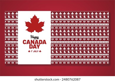 Happy Canada Day illustration Background Banner with Red Maple Leaves, Beaver, and Stars Pattern. Canada Banner.  Canada Day 1st of July Background Design.