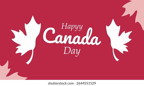 Happy Canada Day illustration background banner header with red maple leaves and stars 1st of July national holiday design. Greeting card poster, Vector isolated handwritten lettering logo for Canada 