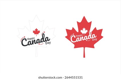 Happy Canada Day illustration background banner header with red maple leaves and stars 1st of July national holiday design. Greeting card poster, Vector isolated handwritten lettering logo for Canada 