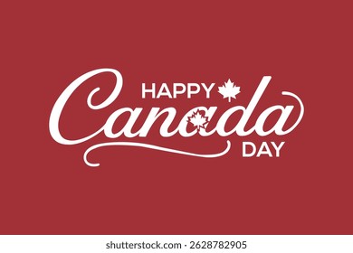 Feliz dia do Canadá. Dia da Independência do Canadá. Fogos de artifício do dia do Canadá. O Dia do Canadá é comemorado em 1º de julho. Tipografia com Folha de bordo em fundo vermelho. Ilustração de vetor
