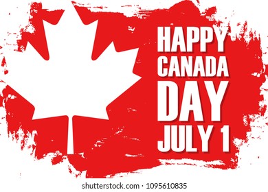 Happy Canada Day, july 1 celebrate brush stroke background with maple leaf. Vector illustration.