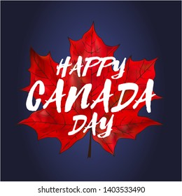 Happy Canada Day, July 1 holiday celebrate card with red maple leaf. Patriotic canadian background with national colors.