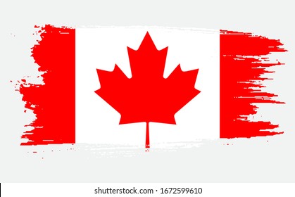 Happy Canada Day, july 1 holiday celebrate card. Maple leaf on flag made in brush stroke background. Grunge Canada flag. First day of July a Public Holiday by the name of Dominion Day