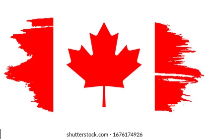 Happy Canada Day, july 1 holiday celebrate card. Maple leaf on flag made in brush stroke background. Grunge Canada flag. First day of July a Public Holiday by the name of Dominion Day