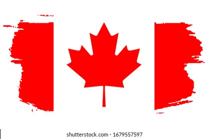 Happy Canada Day, july 1 holiday celebrate card. Maple leaf on flag made in brush stroke background. Grunge Canada flag. First day of July a Public Holiday by the name of Dominion Day