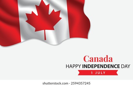 Happy Canada Day. July 1st. Celebrating Canada Freedom, National Pride, and Heritage. Waving Canadian flag and lettering text design. Vector illustration.