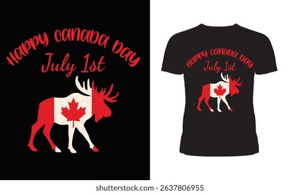 Happy canada day july 1st moose illustration design with maple leaf elements on t-shirt