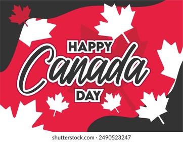happy canada day with canada leaf silhouette