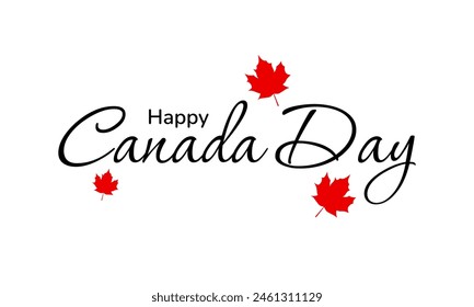 Happy Canada Day lettering background with red maple leaf. Vector illustration