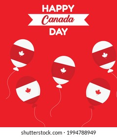 Happy Canada day with maple leaf balloons isolated on red background.