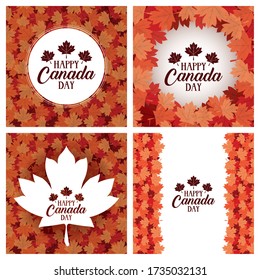 happy canada day with maple leafs frames vector illustration design