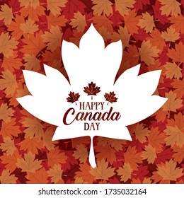 happy canada day with maple leafs frame vector illustration design