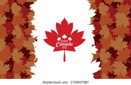 happy canada day with maple leafs frame vector illustration design
