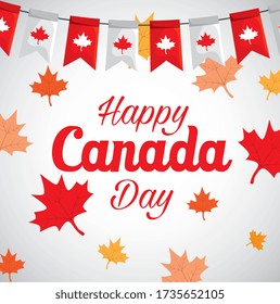 feliz día de canadá con hojas de arce decoración ilustración vectorial diseño