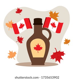 happy canada day with maple syrup and decoration vector illustration design