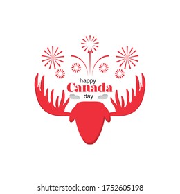 happy Canada day with a moose and firework vector illustration design