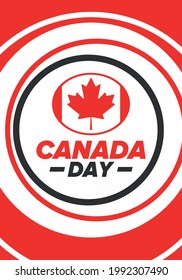 Happy Canada Day. National holiday, celebrated annual in July 1. Canadian flag. Maple leaf. Patriotic symbol and elements. Poster, card, banner and background. Vector illustration