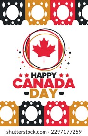 Happy Canada Day. National holiday, celebrated annual in July 1. Canadian flag. Maple leaf. Patriotic symbol and elements. Poster, card, banner and background. Vector illustration