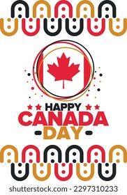 Happy Canada Day. National holiday, celebrated annual in July 1. Canadian flag. Maple leaf. Patriotic symbol and elements. Poster, card, banner and background. Vector illustration