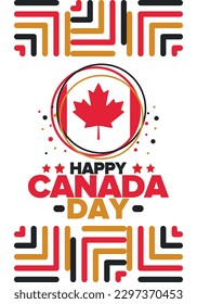 Happy Canada Day. National holiday, celebrated annual in July 1. Canadian flag. Maple leaf. Patriotic symbol and elements. Poster, card, banner and background. Vector illustration