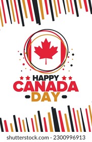 Happy Canada Day. National holiday, celebrated annual in July 1. Canadian flag. Maple leaf. Patriotic symbol and elements. Poster, card, banner and background. Vector illustration