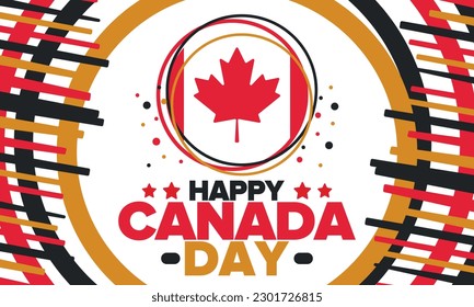 Happy Canada Day. National holiday, celebrated annual in July 1. Canadian flag. Maple leaf. Patriotic symbol and elements. Poster, card, banner and background. Vector illustration